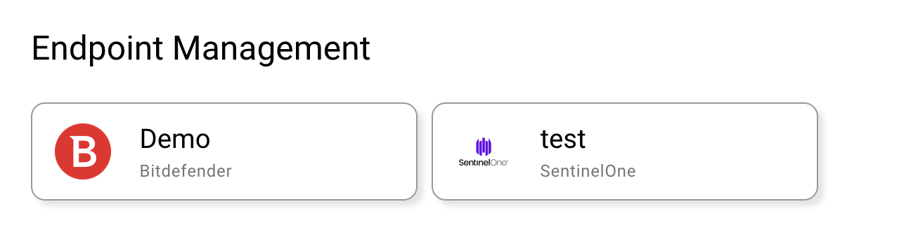Existing Integrations tab with the configured SentinelOne integration listed under Endpoint Management