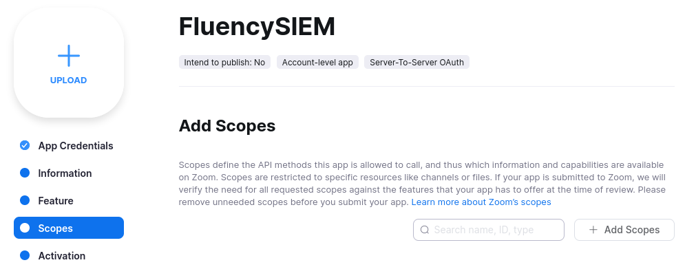 Scopes tab with the Add Scopes button