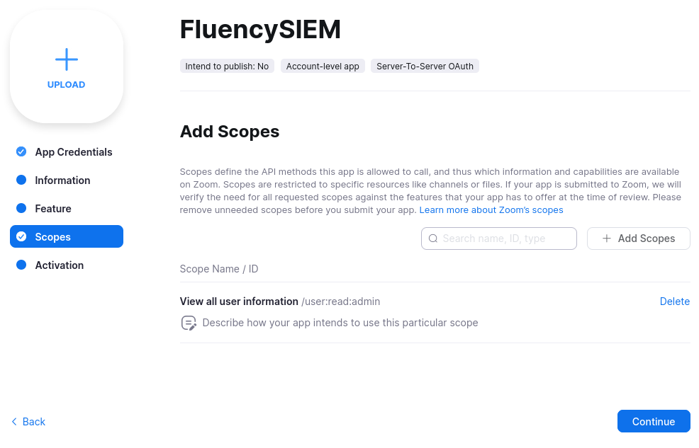 View all user information scope selected for the app