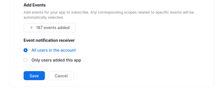 Subscription scoped to all users in the account, with the Save button